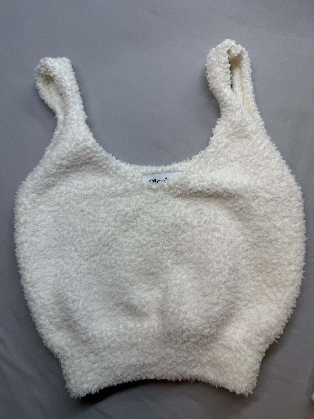 Pleshy Cozy Fuzzy Crop Tank Top White Size S